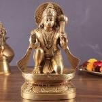 Pure Brass Blessing Hanuman Idol 8" | Enhanced Carvings | 2.5 kg Superfine Craftsmanship | Divine Blessings for Spiritual Space | 6" Width, 4.75" Depth